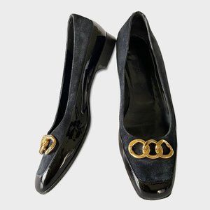 Balenciaga Paris navy flat/loafers‎ gold fixture detail, sz 38, made in Italy